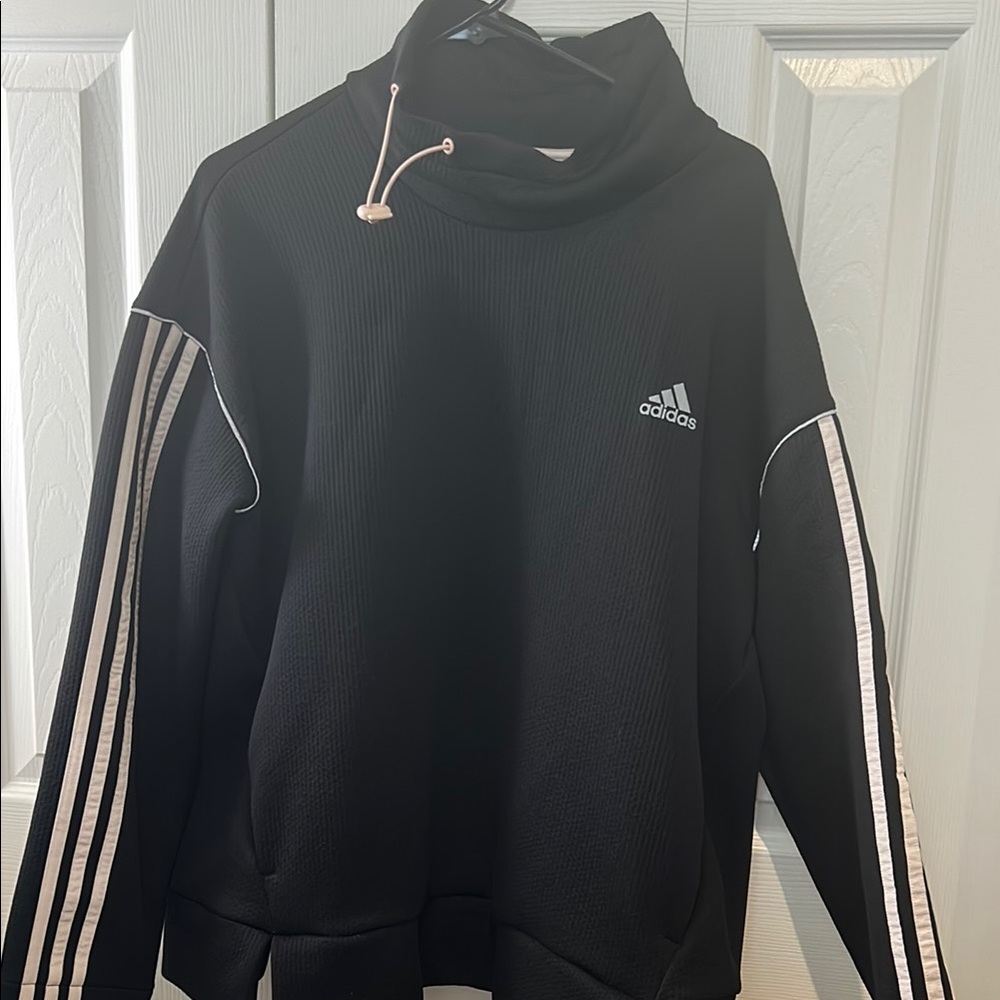 Adidas Black Hoodie with White Stripes